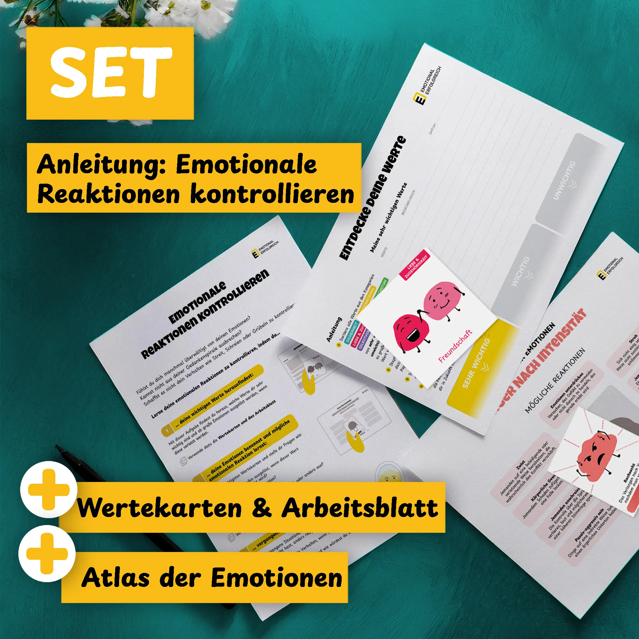 SET: Emotionale Reaktionen kontrollieren + Wertekarten + Atlas der Emotionen